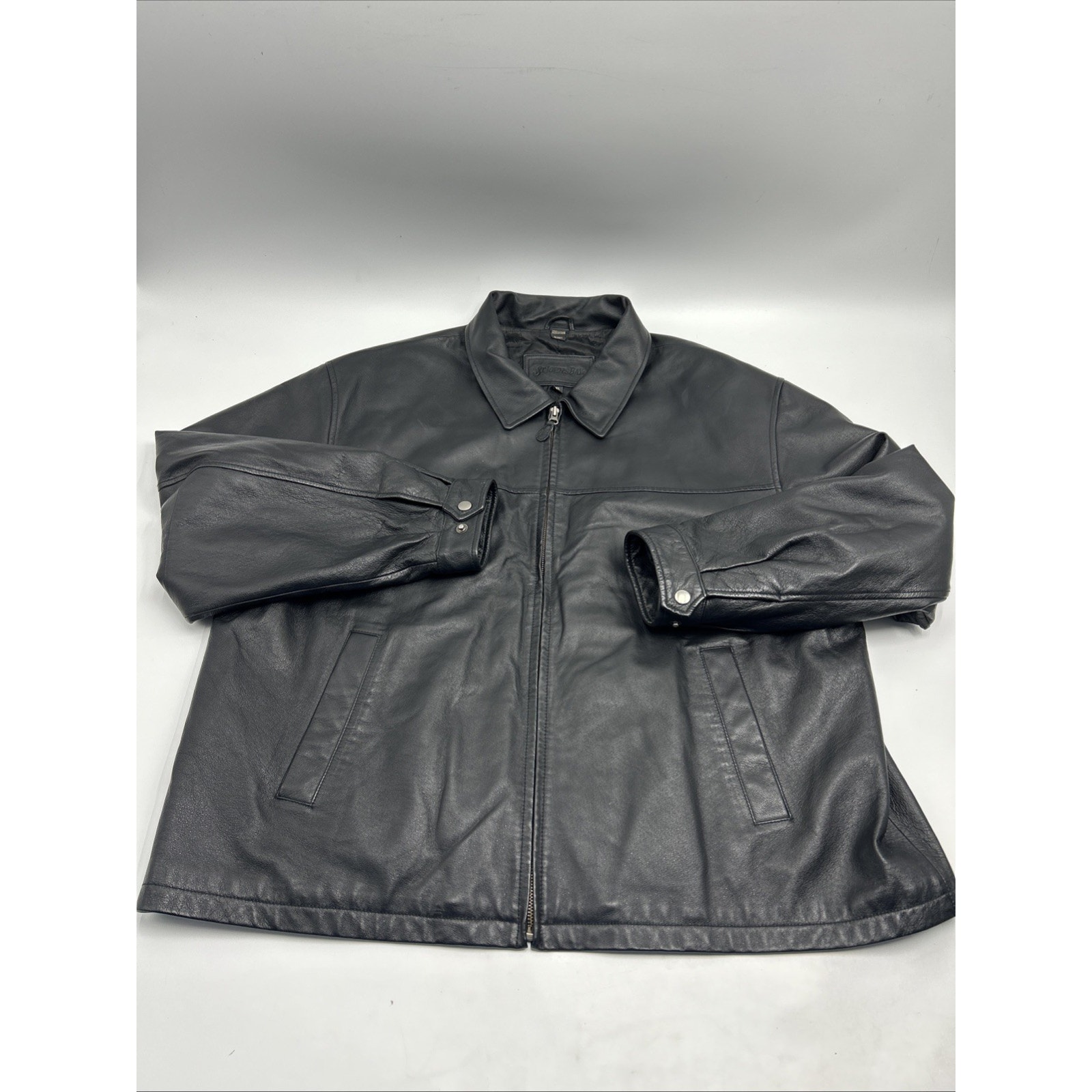 Vintage St Johns Bay Jacket Black Full Zip Genuine Leather Men’s Size Xxl 2xl